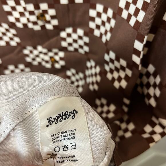 Bogey Boys Big Check Button Up Golf Shirt Brown White Small - Picture 3 of 6